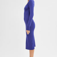 Purple Midi Dress Long Sleeve Sweetheart Neckline Knit