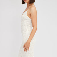 White Midi Dress Sleeveless V-Neck Bodycon Lace Stretch