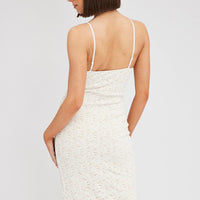 White Midi Dress Sleeveless V-Neck Bodycon Lace Stretch