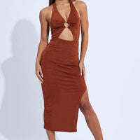 Brown Midi Dress Slinky Jersey