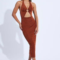 Brown Midi Dress Slinky Jersey