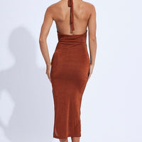 Brown Midi Dress Slinky Jersey
