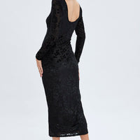 Black Midi Dress Long Sleeve Bodycon Mesh