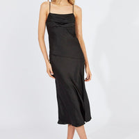 Black Satin Dress Cocktail Split Side Strappy