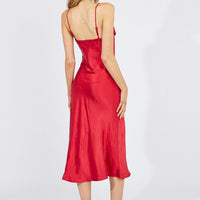 Red Satin Dress Cocktail Split Side Strappy