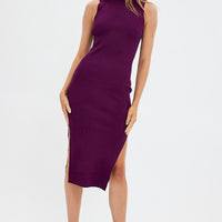 Purple Midi Dress High Neck Knit
