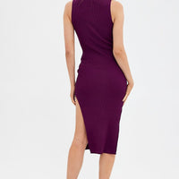 Purple Midi Dress High Neck Knit