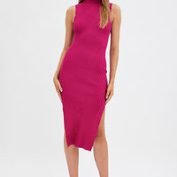 Pink Midi Dress High Neck Knit