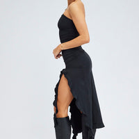 Black Ruffle Dress Strapless