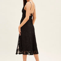 Black Midi Dress Cowl Neck Burnout