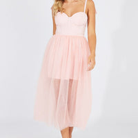 Pink Midi Dress Tulle Corset Detail Occasion Dress