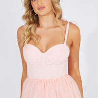 Pink Midi Dress Tulle Corset Detail Occasion Dress
