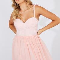 Pink Midi Dress Tulle Corset Detail Occasion Dress