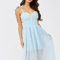 Blue Midi Dress Tulle Corset Detail Occasion Dress