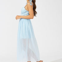 Blue Midi Dress Tulle Corset Detail Occasion Dress