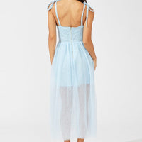 Blue Midi Dress Tulle Corset Detail Occasion Dress