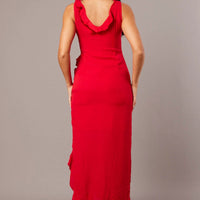 Red Ruffle Dress Wrap Midi Chiffon