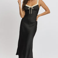 Black Midi Dress Elasticated Shoulder Strap Satin