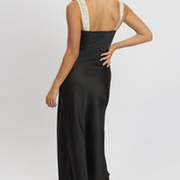 Black Midi Dress Elasticated Shoulder Strap Satin