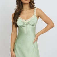 Green Midi Dress Elasticated Shoulder Strap Satin