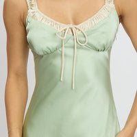 Green Midi Dress Elasticated Shoulder Strap Satin