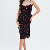 Red Floral Midi Dress Grunge Floral Print