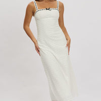 White Midi Dress Lace Trim Sleeveless Eyelet Fabric