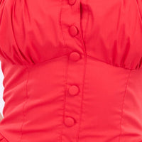 Red Midi Dress Lace Trim Corset Detail Poplin