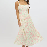 White Ditsy Midi Dress Lace Trim