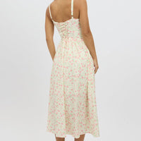 White Ditsy Midi Dress Lace Trim