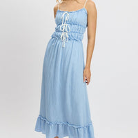 Blue Midi Dress Contrast Tie