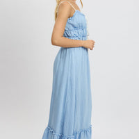 Blue Midi Dress Contrast Tie
