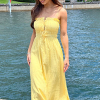 Yellow Midi Dress Ribbon Detail Strappy