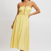 Yellow Midi Dress Ribbon Detail Strappy