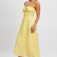 Yellow Midi Dress Ribbon Detail Strappy