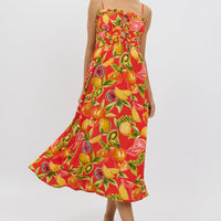 Red Abstract Midi Dress Ribbon Detail Strappy