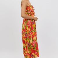 Red Abstract Midi Dress Ribbon Detail Strappy