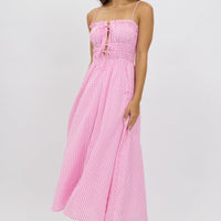 Pink Check Midi Dress Ribbon Detail Strappy