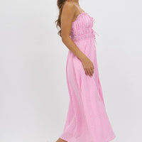 Pink Check Midi Dress Ribbon Detail Strappy
