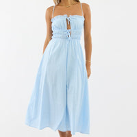 Blue Stripe Midi Dress Ribbon Detail Strappy
