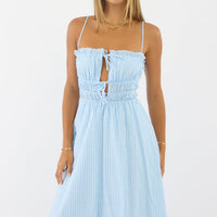 Blue Stripe Midi Dress Ribbon Detail Strappy