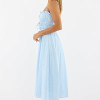 Blue Stripe Midi Dress Ribbon Detail Strappy