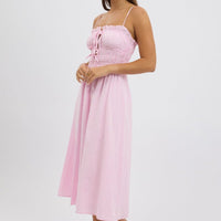 Pink Stripe Midi Dress Ribbon Detail Strappy