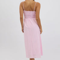 Pink Stripe Midi Dress Ribbon Detail Strappy