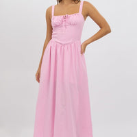 Pink Midi Dress Gathering Bust Corset Detail