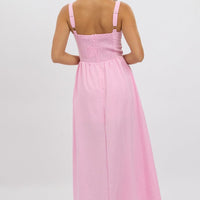 Pink Midi Dress Gathering Bust Corset Detail
