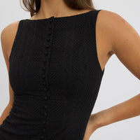 Black Midi Dress Drop Waist Lace Fabric