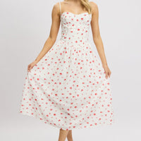 White Floral Midi Dress Corset Detail