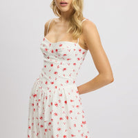 White Floral Midi Dress Corset Detail