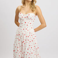 White Floral Midi Dress Corset Detail